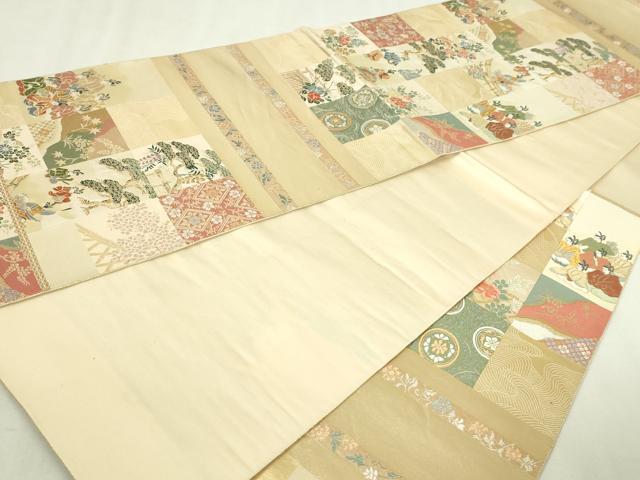平和屋本店▼六通柄袋帯　九百錦　公達市松文　24Ｋ純金箔錦　正絹　逸品　DABI1317sf