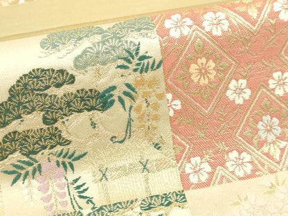 平和屋本店▼六通柄袋帯　九百錦　公達市松文　24Ｋ純金箔錦　正絹　逸品　DABI1317sf