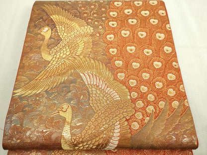 平和屋本店▼六通柄　本袋帯　唐花孔雀紋　24Ｋ金箔　正絹　逸品　DABI1319sf