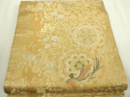 平和屋本店▼六通柄袋帯　草花華文　本金箔　正絹　逸品　DABI1321sf