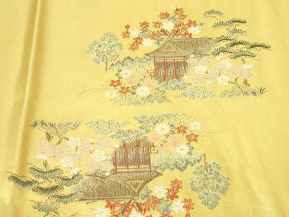 平和屋本店●太鼓柄袋帯　飛鶴花文　金泥箔　正絹　逸品　DABI1323sf