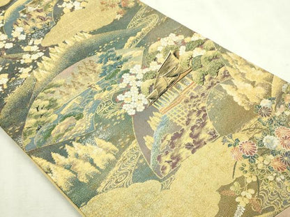 平和屋本店▼全通全景柄袋帯　世界文化遺産　洛東　本金箔　正絹　逸品　DABI1327sf