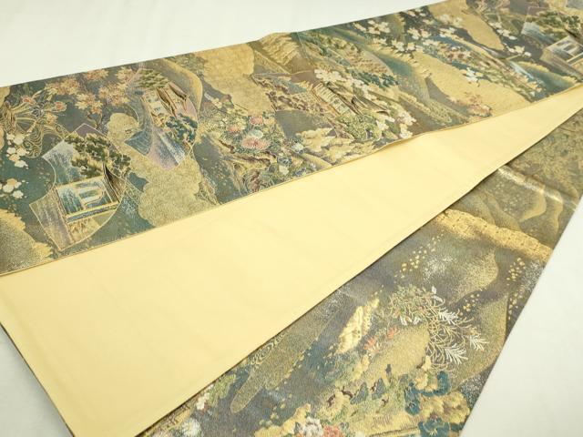 平和屋本店▼全通全景柄袋帯　世界文化遺産　洛東　本金箔　正絹　逸品　DABI1327sf