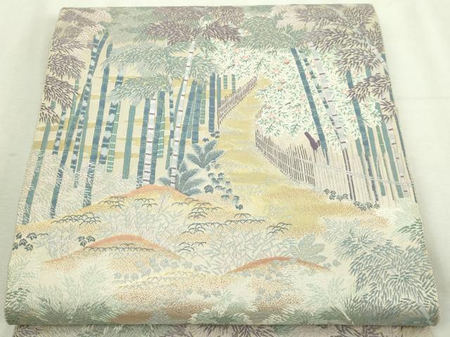 平和屋本店▼六通柄袋帯　笹竹文　24Ｋ純金箔錦　正絹　逸品　DABI1328sf