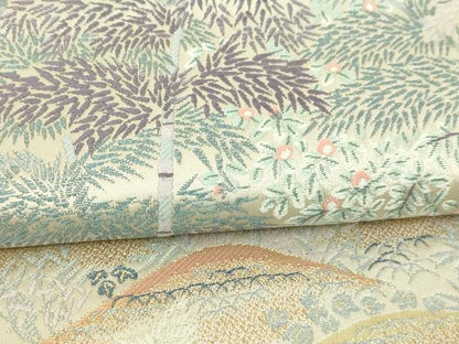 平和屋本店▼六通柄袋帯　笹竹文　24Ｋ純金箔錦　正絹　逸品　DABI1328sf
