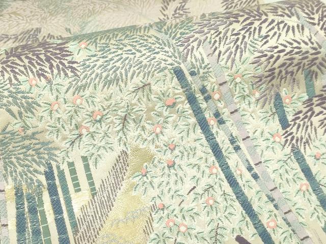 平和屋本店▼六通柄袋帯　笹竹文　24Ｋ純金箔錦　正絹　逸品　DABI1328sf