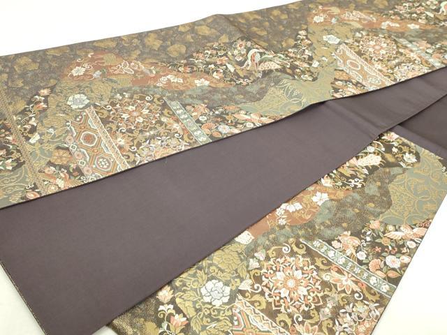 平和屋本店▼六通柄袋帯　正倉院花唐草文　うるし箔　本金箔　正絹　逸品　DABI1329sf