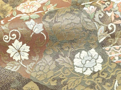平和屋本店▼六通柄袋帯　正倉院花唐草文　うるし箔　本金箔　正絹　逸品　DABI1329sf