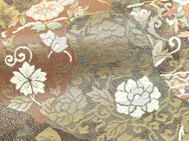 平和屋本店▼六通柄袋帯　正倉院花唐草文　うるし箔　本金箔　正絹　逸品　DABI1329sf