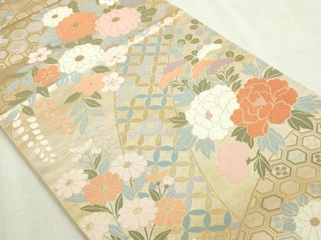 平和屋本店▼両面　六通柄袋帯　唐織　草花文　本金二重箔　正絹　逸品　DABI1330sf