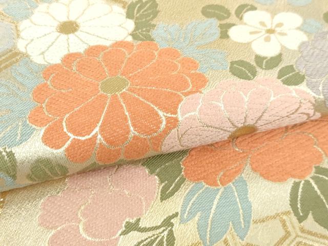 平和屋本店▼両面　六通柄袋帯　唐織　草花文　本金二重箔　正絹　逸品　DABI1330sf