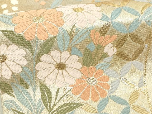 平和屋本店▼両面　六通柄袋帯　唐織　草花文　本金二重箔　正絹　逸品　DABI1330sf