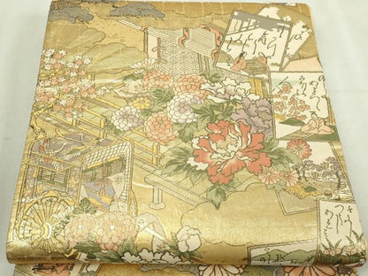 平和屋本店▼全通全景柄袋帯　花苑伊勢歌留多帖　本金　正絹　逸品　DABI1331sf