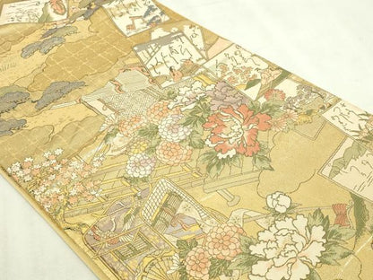 平和屋本店▼全通全景柄袋帯　花苑伊勢歌留多帖　本金　正絹　逸品　DABI1331sf