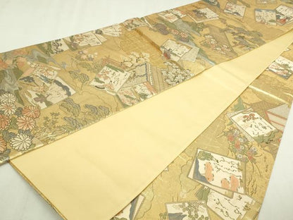 平和屋本店▼全通全景柄袋帯　花苑伊勢歌留多帖　本金　正絹　逸品　DABI1331sf