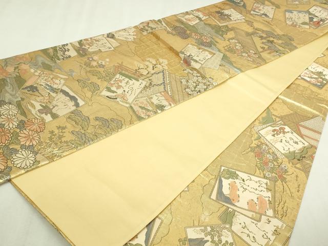 平和屋本店▼全通全景柄袋帯　花苑伊勢歌留多帖　本金　正絹　逸品　DABI1331sf