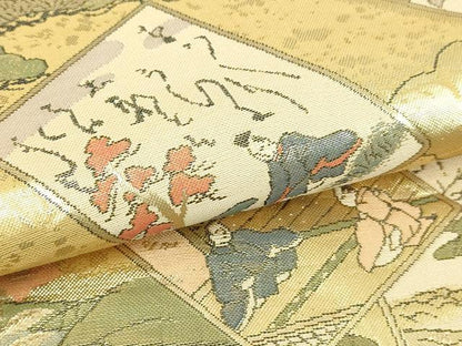 平和屋本店▼全通全景柄袋帯　花苑伊勢歌留多帖　本金　正絹　逸品　DABI1331sf