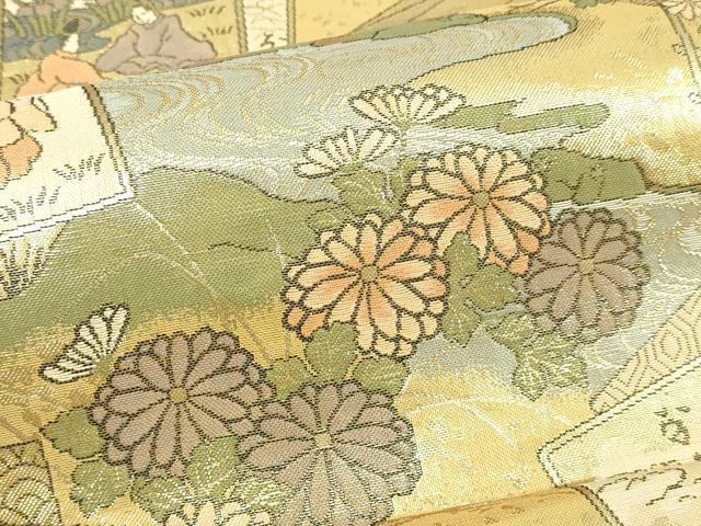 平和屋本店▼全通全景柄袋帯　花苑伊勢歌留多帖　本金　正絹　逸品　DABI1331sf