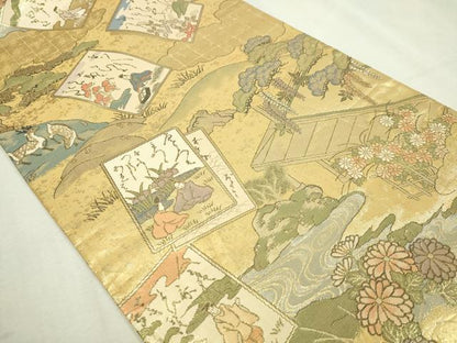 平和屋本店▼全通全景柄袋帯　花苑伊勢歌留多帖　本金　正絹　逸品　DABI1331sf