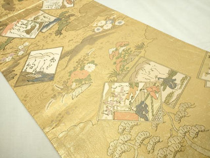 平和屋本店▼全通全景柄袋帯　花苑伊勢歌留多帖　本金　正絹　逸品　DABI1331sf