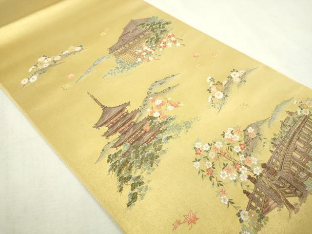 平和屋本店●西陣　太鼓柄袋帯　京百景絵図　本金箔　金泥箔　上代53万　証紙・短冊・共箱付き　ますいわ屋扱い　正絹　逸品　DABI1336sf