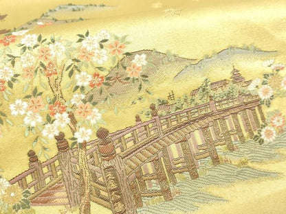 平和屋本店●西陣　太鼓柄袋帯　京百景絵図　本金箔　金泥箔　上代53万　証紙・短冊・共箱付き　ますいわ屋扱い　正絹　逸品　DABI1336sf
