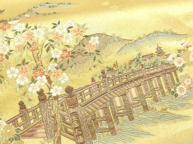 平和屋本店●西陣　太鼓柄袋帯　京百景絵図　本金箔　金泥箔　上代53万　証紙・短冊・共箱付き　ますいわ屋扱い　正絹　逸品　DABI1336sf