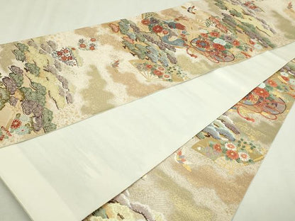 平和屋本店▼全通柄袋帯　桃山宝華松文　本金箔二重　正絹　逸品　DABI1339sf