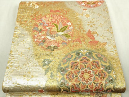 平和屋本店▼六通柄袋帯　麗華錦　鳳凰正倉院花文　本金箔　正絹　逸品　DABI1342sf