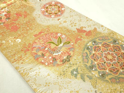平和屋本店▼六通柄袋帯　麗華錦　鳳凰正倉院花文　本金箔　正絹　逸品　DABI1342sf