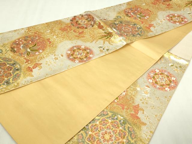平和屋本店▼六通柄袋帯　麗華錦　鳳凰正倉院花文　本金箔　正絹　逸品　DABI1342sf