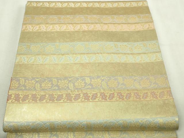 平和屋本店▼六通柄袋帯　利休裂間道　本金箔　正絹　逸品　DABI1346sf
