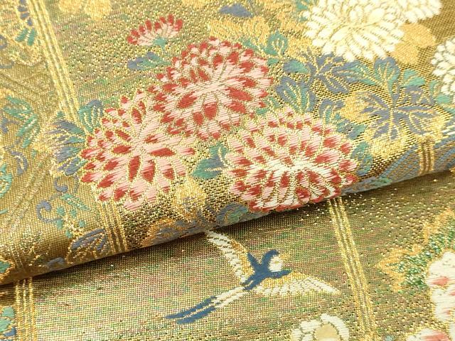 平和屋本店▼六通柄袋帯　違棚花鳥文　本金箔　正絹　逸品　DABI1347sf