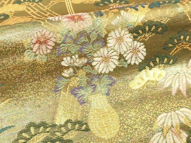 平和屋本店▼六通柄袋帯　違棚花鳥文　本金箔　正絹　逸品　DABI1347sf