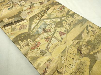 平和屋着物▼西陣あさぎ　双方向自在全通丸帯　四季都稚尽し　正絹　逸品　DABI1354s