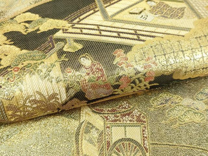 平和屋着物▼西陣あさぎ　双方向自在全通丸帯　四季都稚尽し　正絹　逸品　DABI1354s