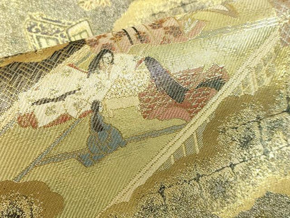平和屋着物▼西陣あさぎ　双方向自在全通丸帯　四季都稚尽し　正絹　逸品　DABI1354s