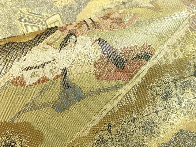 平和屋着物▼西陣あさぎ　双方向自在全通丸帯　四季都稚尽し　正絹　逸品　DABI1354s