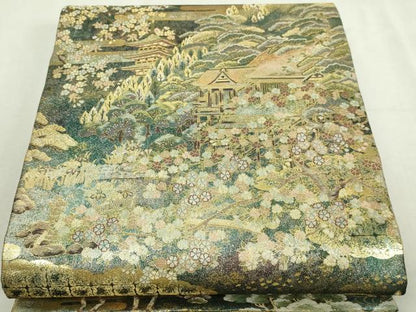 平和屋着物▼西陣あさぎ　双方向自在全通丸帯　四季都稚尽し　正絹　逸品　DABI1354s