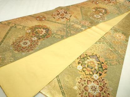 平和屋着物▼六通柄袋帯　正倉院花文　金糸　正絹　逸品　DABI1357sf