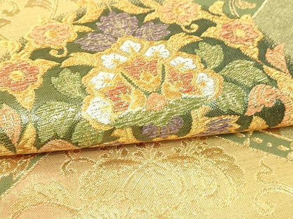平和屋着物▼六通柄袋帯　正倉院花文　金糸　正絹　逸品　DABI1357sf