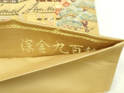 平和屋着物▼六通柄袋帯　平等院京之里　漆金九百錦　正絹　逸品　DABI1358sf