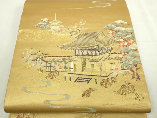 平和屋着物▼六通柄袋帯　平等院京之里　漆金九百錦　正絹　逸品　DABI1358sf