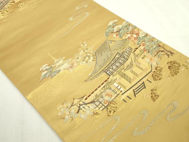 平和屋着物▼六通柄袋帯　平等院京之里　漆金九百錦　正絹　逸品　DABI1358sf