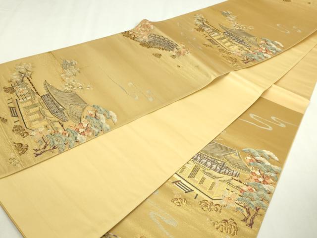 平和屋着物▼六通柄袋帯　平等院京之里　漆金九百錦　正絹　逸品　DABI1358sf