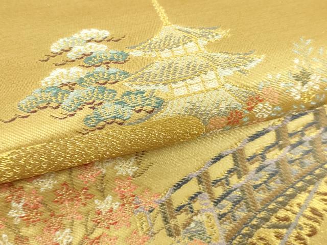 平和屋着物▼六通柄袋帯　平等院京之里　漆金九百錦　正絹　逸品　DABI1358sf