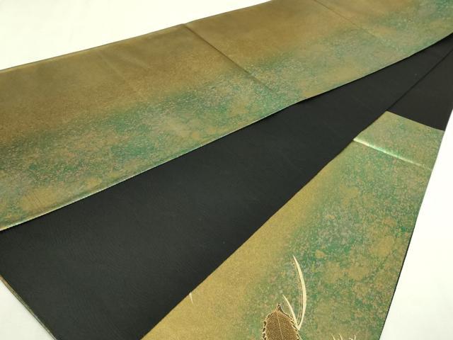 平和屋本店▼太鼓柄袋帯　草葉文　ケミカルシルク箔　純金　正絹　逸品　DABI1365sf