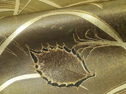 平和屋本店▼太鼓柄袋帯　草葉文　ケミカルシルク箔　純金　正絹　逸品　DABI1365sf