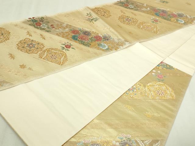 平和屋本店▼六通柄袋帯　草花華文　本金箔　正絹　逸品　DABI1366sf