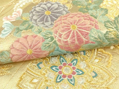 平和屋本店▼六通柄袋帯　草花華文　本金箔　正絹　逸品　DABI1366sf